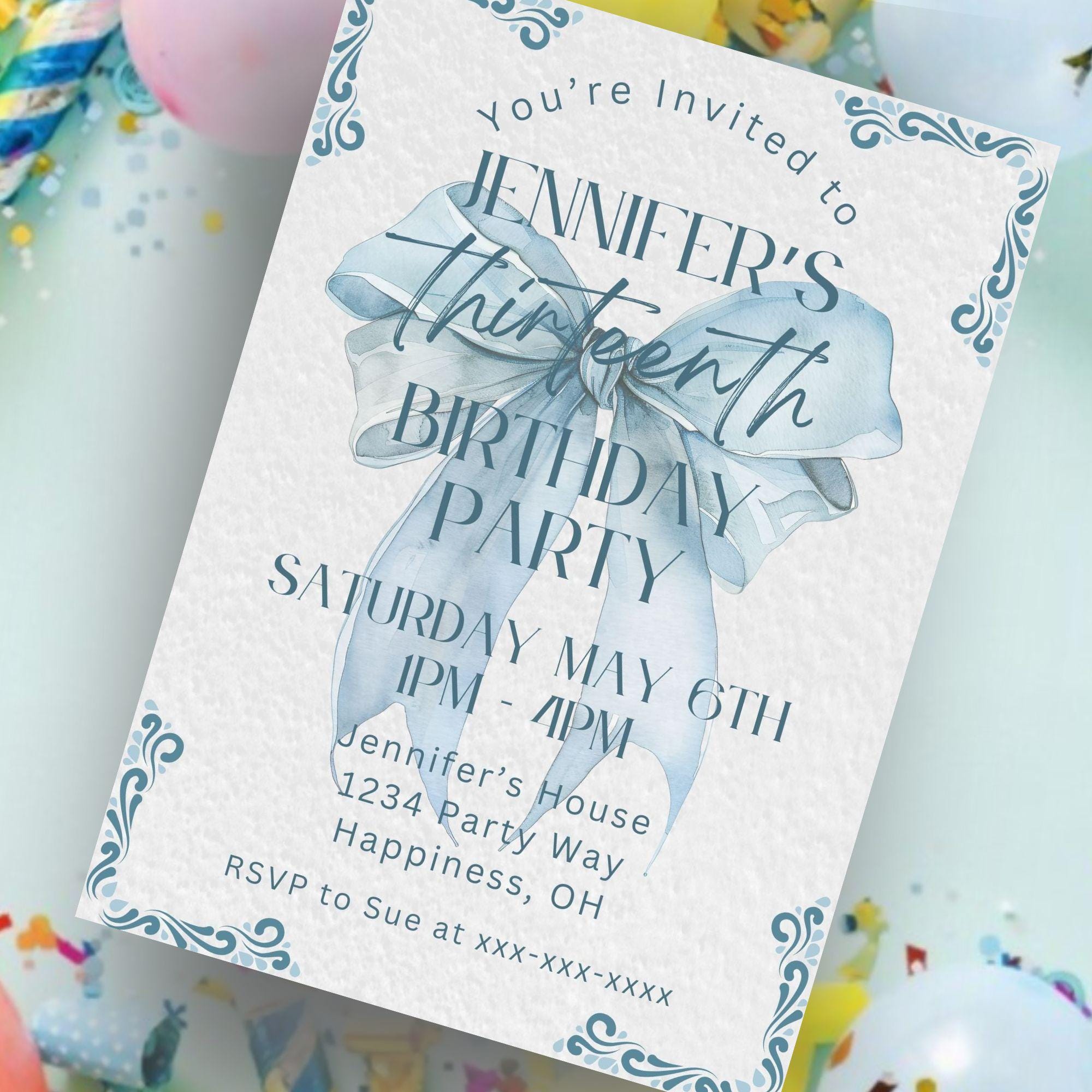 Birthday Party Decorations Blue Bow Set - Coquette Theme With Balloons ...