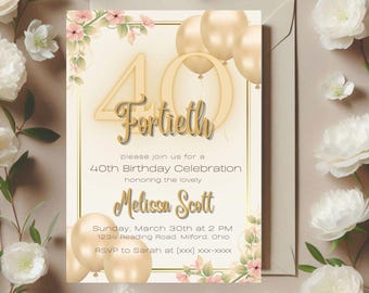 40th birthday invitation, 40Th Birthday Surprise, 40Th Birthday Invite, Vintage Invite, Invitation For Women, Invitation for men
