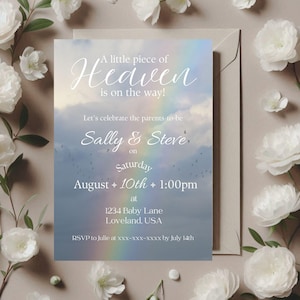 Baby Shower Invite, Heaven Baby Shower, Piece Of Heaven, Printable Invitation, Cloud 9 Baby Shower, Heaven Cloud Shower, Rainbow Invite