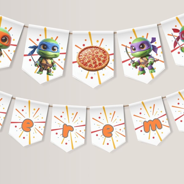 Baby Ninja Turtle Birthday Banner, Ninja Turtle Birthday Party Bunting, Ninja Turtles, Ninja Turtle Birthday Party
