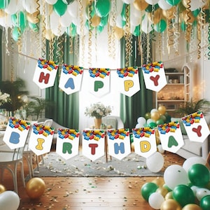 Verjaardagsbanner bouwsteen, Vlaggenlijn verjaardagsfeestje bouwsteen, Bouwsteen, Verjaardagsfeestje bouwsteen