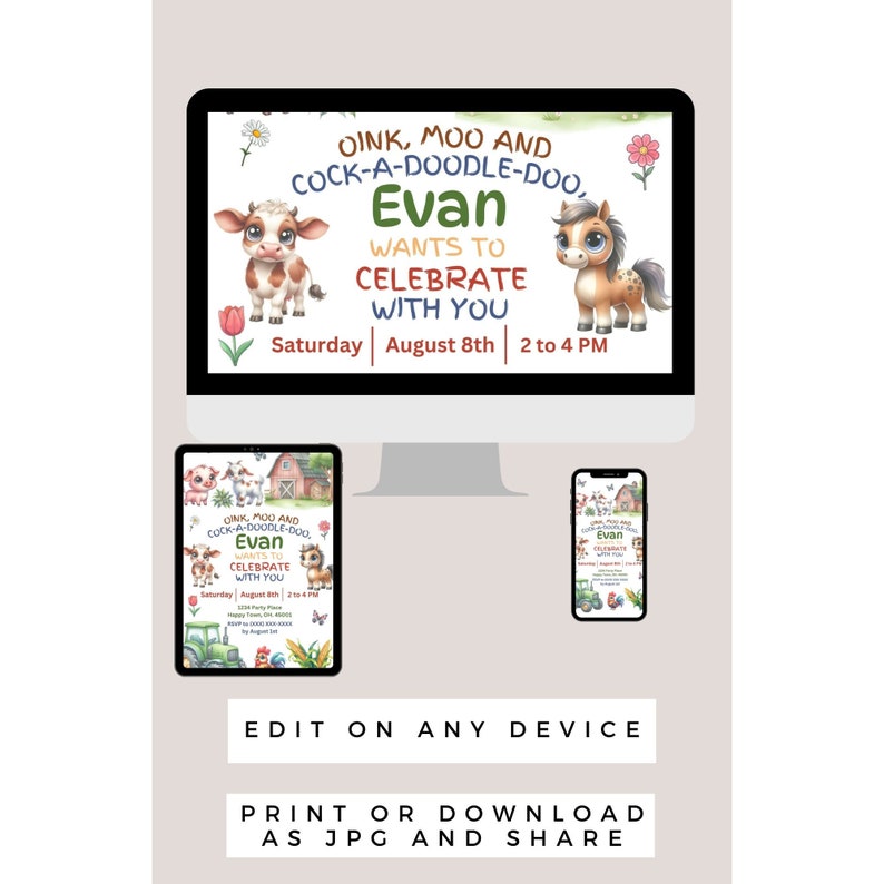 Farm Animals Birthday Evite Template Farm Animal Birthday Evite Farm