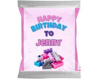 Building Block Birthday, Chip Bag Label, Building Block Party,  Personalized Chip Bag, Printable Party Supplies, Girl Birthday