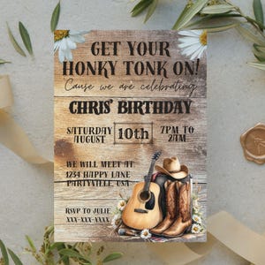Country Music Birthday Invitation, Country Birthday Invitation, Country Music Party, Country Western, Country Guitar Music, Country Music