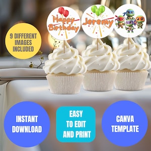 Ninja Turtle Birthday Cupcake Topper, Ninja Turtle Birthday Party Cupcake Topper, Ninja Turtles Party Cupcake Topper, Cupcake Toppers