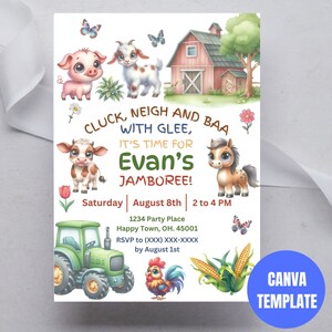 Farm Animal Birthday Invitation, Barnyard Birthday Invitation, Farm Invitation,  Farm Animals Party, Instant Download, Farm Invite Template