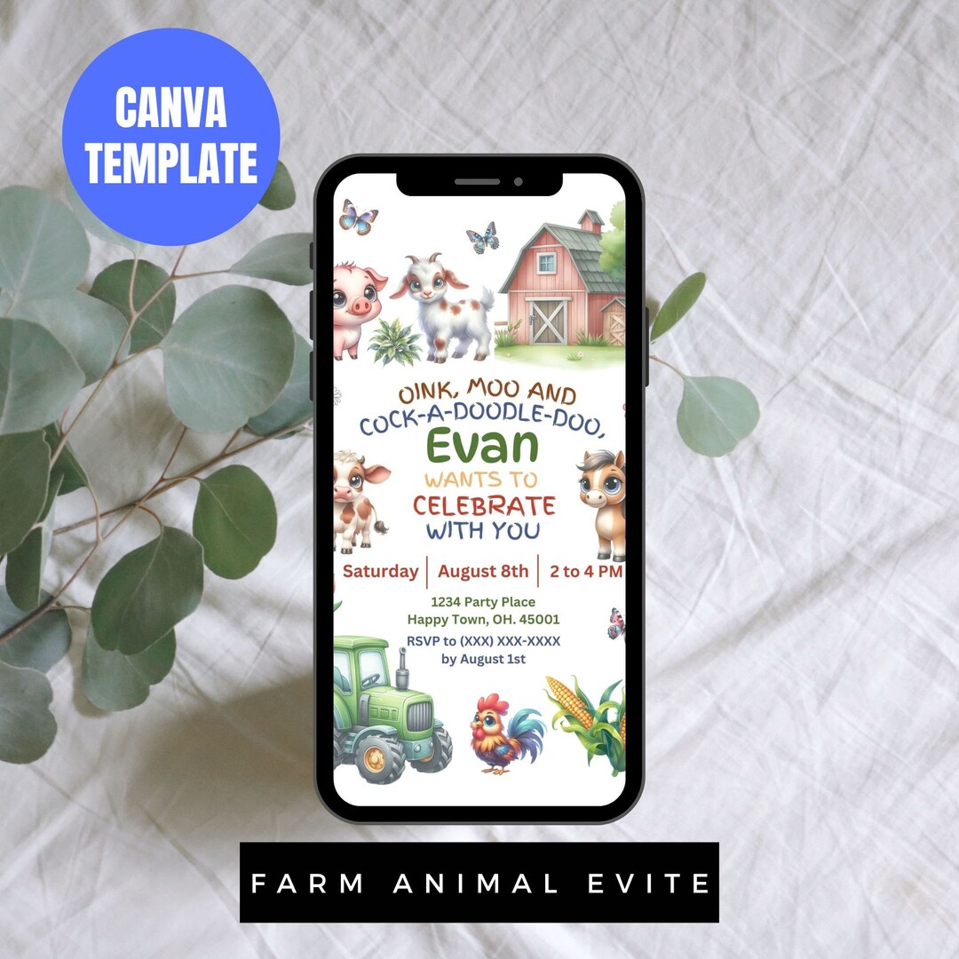 Farm Animals Birthday Evite Template Farm Animal Birthday Evite Farm