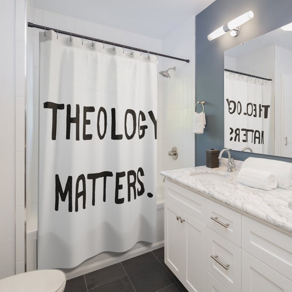 Theology Matters Shower Curtain, Seminary Student Gift, Seminary Grad Gift, Pastor Gift