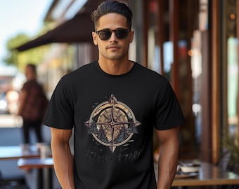 Roam Free Compass-shirt met print, uniseks Wanderlust Adventure-katoenen shirt