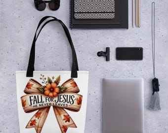 Fall For Jesus Tote, Christian Faith Bible Verse Bag, Polyester Canvas Tote Bag
