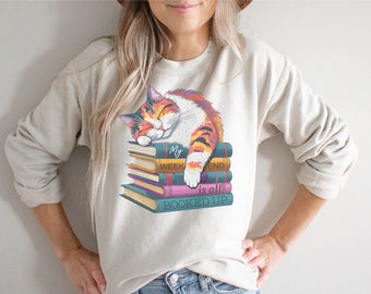 Weekend all booked up sweatshirt, Cozy weekend reading sweatshirt, Bookish shirt, cat and book lovers gift, funny cat and book sweatshirt