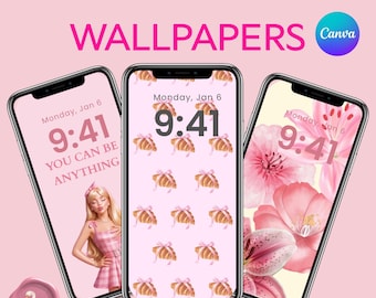 Sfondi rosa per iPhone / 20 sfondi per telefono femminili e civettuoli / Modelli Canva modificabili / Download digitale estetico