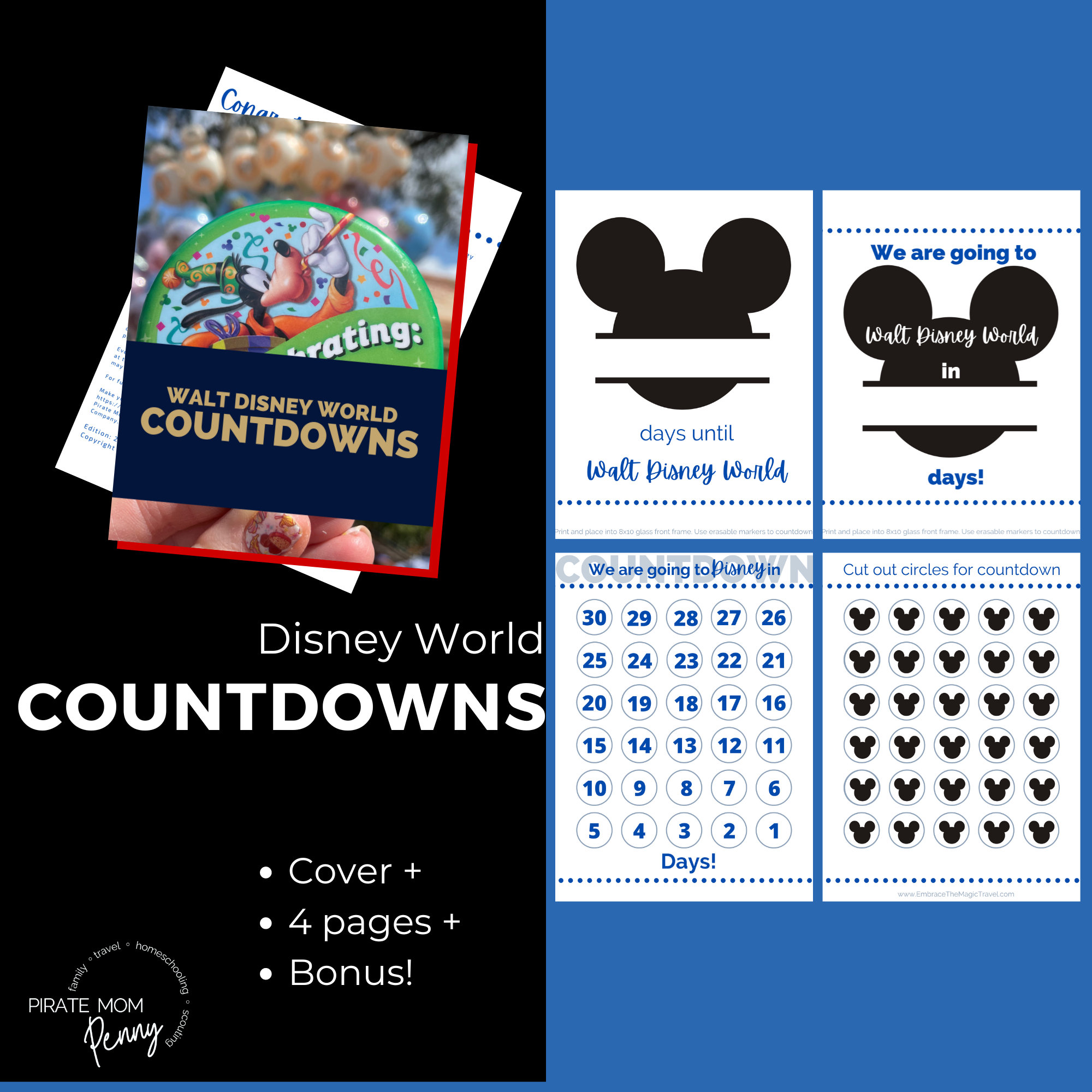 WDW Countdown Printables, Theme Parks, Instant PDF Download Printable ...