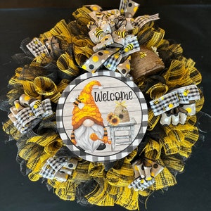 Bee Gnome Wreath | Gnome Summer Wreath | Gnome Fall Wreath | Summer Door Decor | Fall Door Decor | Bee Wreath | Sunflower Wreath