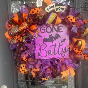 Gone Batty Mesh Wreath| Halloween Wreath | Halloween Party Wreath | Black Orange and Purple Front Door Wreath| Halloween Porch Décor |