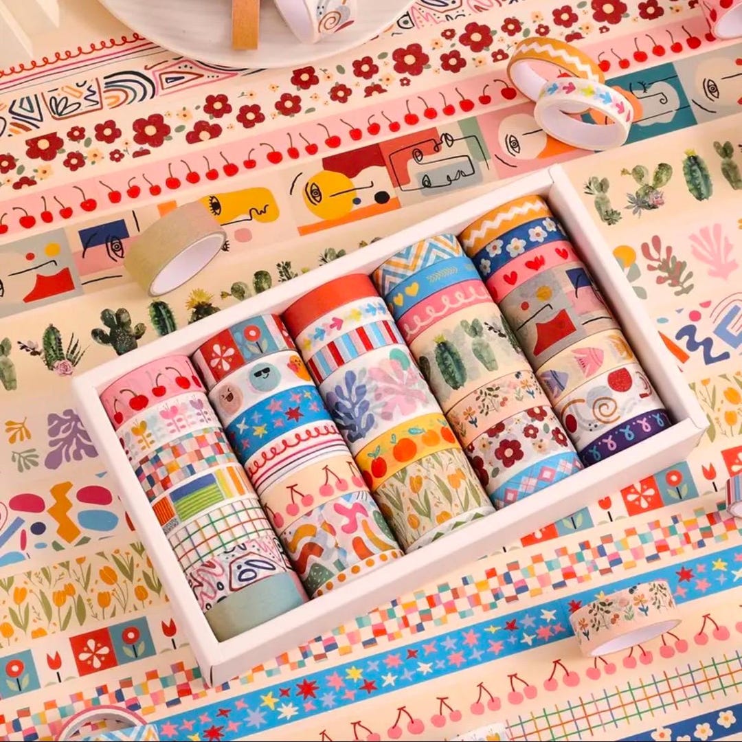 Colorful Floral Washi Tape Set of 35 Rolls Vibrant Floral Designs, Non ...