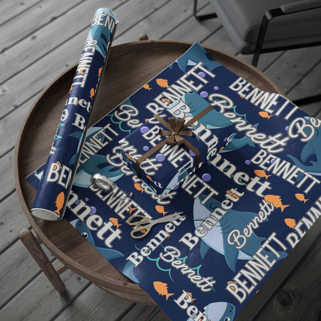 Shark Wrapping Paper With Name, Custom Wrapping Paper, Personalized ...