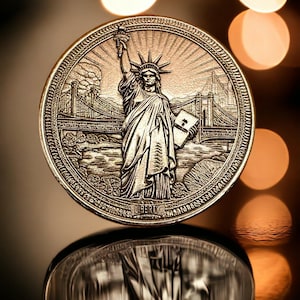 Liberty&#39;s Radiance - Statue of Liberty Engraved Brass Coin (double-sided)