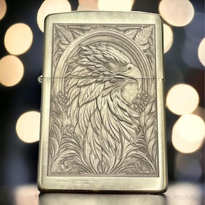 Eagle&#39;s Flight: Brass Zippo Lighter with Intricate Eagle Engravings