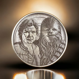 Legendary Companions - Brass Coin with Han Solo + Chewbacca, and Millennium Falcon Star Wars (double-sided)