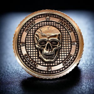 Lost Cause - Brass Coin with Skull and Crosshatch design (double-sided)
