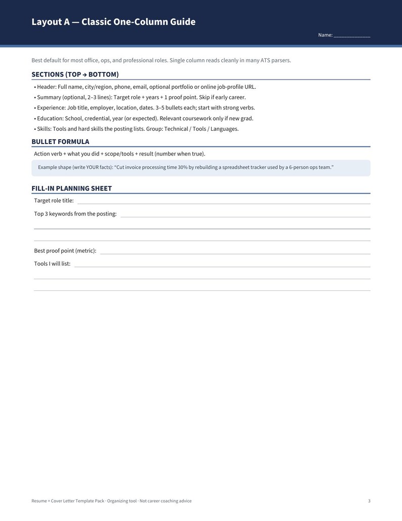 Resume Cover Letter Template Pack, ATS Checklist Keywords Worksheet ...