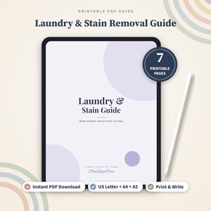 Laundry Guide Printable, 7 Page Stain Removal Chart, Laundry Symbols Guide, Care Label Chart, Laundry Schedule, Laundry Room Checklist PDF