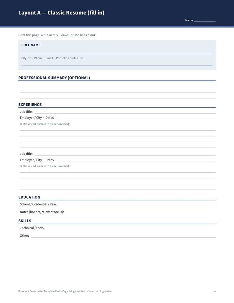 Resume Cover Letter Template Pack, ATS Checklist Keywords Worksheet ...