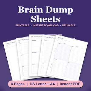 Brain Dump Printable, 8 Page ADHD Brain Dump Sheets, Thoughts Organizer, To Do List, Worry Journal, Priority Planner, Mental Clutter PDF