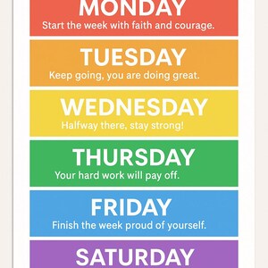 Week Blocks Monday Days of the Week Motivational Chart Printable Colorful Weekly ...