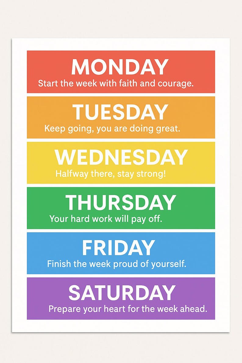 Week Blocks Monday Days of the Week Motivational Chart Printable Colorful Weekly ...