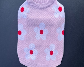 Pink flower dog sweater,pet sweater,cat sweater,dog clothes.