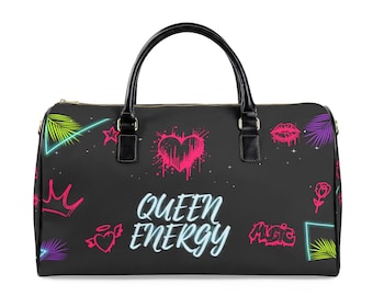 Queen Energy Faux Leather Travel Bag | Neon Graffiti Print