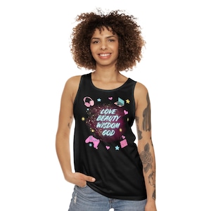 Inspirational Graphic Tank Top: Love, Beauty, Wisdom - Recycled Polyester