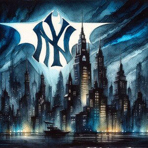 Yankees X Gotham City Batman Watercolor Paintings - 5pk