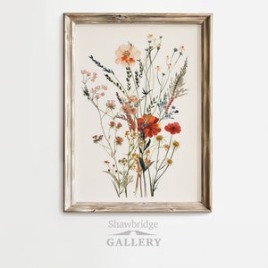 Wildflower Art Print Download - Vintage Botanical Illustration - Rustic Floral Wall Decor - Antique Cottage Nature Printable