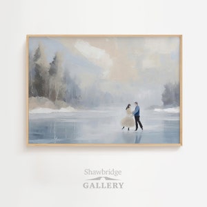 Winter Wonderland Romance - DIGITAL PRINT Wall Art, Vintage Ice Skating Couple Printable Artwork for Home Decor