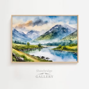 Scottish Highland Landscape vintage watercolour painting DIGITAL PRINT Wall Art, vintage painting, Scotland painting, highlands wall art