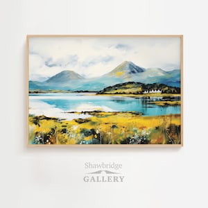 Scottish Loch and Mountains Landscape vintage watercolour painting DIGITAL PRINT Wall Art, vintage painting, Scotland painting