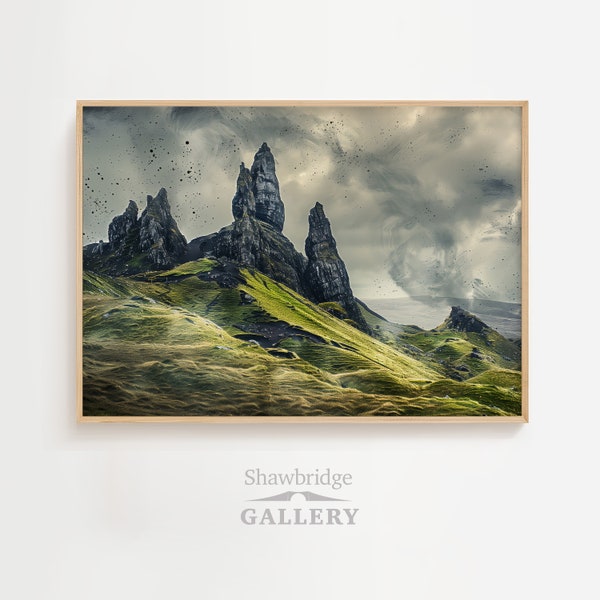 Old Man of Storr, Isle of Skye, Scottish Landscape Painting, DIGITAL PRINT Wall Art, Vintage Oil Painting, Scotland painting, Highland art