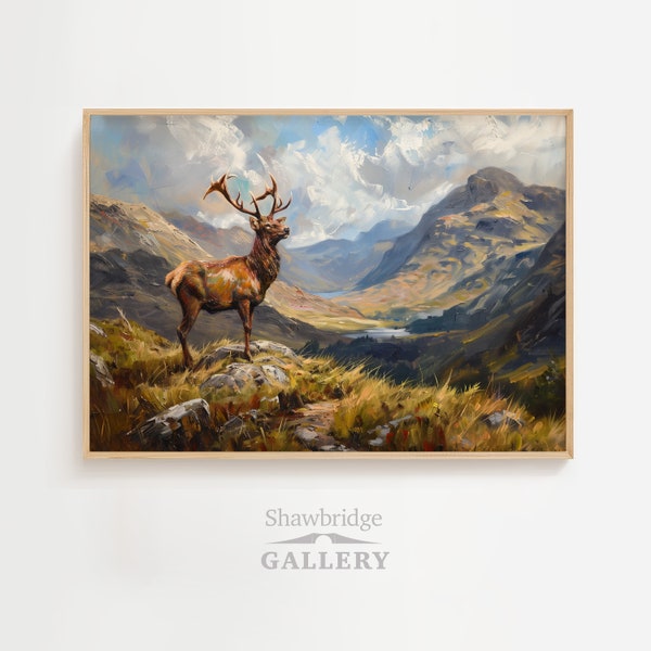 Red Deer Stag in the Scottish Highlands DIGITAL DOWNLOADABLE PRINT Vintage Wall Art, Scottish Stag, Scottish Wildlife Print