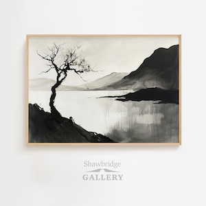 Black Ink Landscape Painting Download - Japanese Sumi-e Rustic Print Download DIGITAL PRINT Wall Art