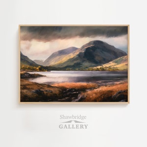 Scottish Loch and Mountains Oil Painting DIGITAL PRINT Wall Art, vintage oil painting, Scotland painting, highlands wall art