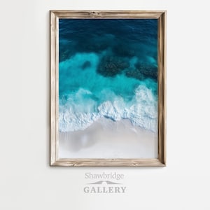 Aerial Beach Print | Turquoise Ocean Wave Wall Art | Coastal Photography | Beach House Decor | Teal Water White Sand | Ocean Art