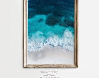 Aerial Beach Print | Turquoise Ocean Wave Wall Art | Coastal Photography | Beach House Decor | Teal Water White Sand | Ocean Art