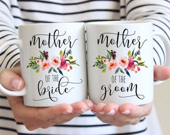 SET Mother of the Bride And Groom Mugs, Spring Summer Flowers, Personalized Mugs