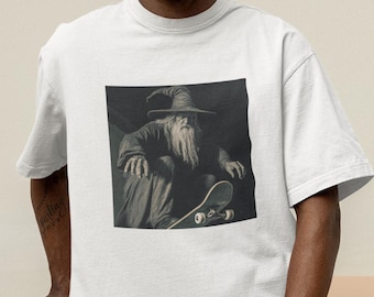 Wizard T-shirt, tovenaar graphic T-shirt, skateboardshirt, grappig Dnd-shirt, Tolkien-shirt, skateboarder-T-shirt, grappig skateboardcadeau