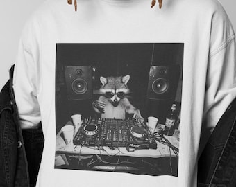Animal DJ Shirt, Funny DJ Shirt,Raccoon Meme, Raccoon Graphic Tee, Dj Graphic Tee, Funny Rave Shirt, Music Festival Tee, House Party Shirt