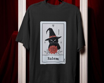 Maglietta con la carta dei tarocchi di Halloween di Salem The Cat, maglietta a tema Sabrina, strega di Salem, maglietta oscura e spettrale di Halloween, regalo di Halloween
