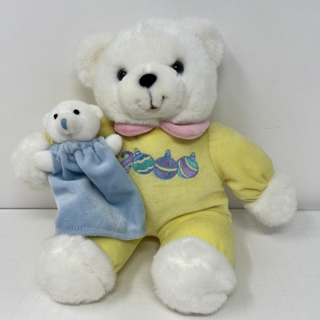 Vintage 2000 White Teddy Bear Rattle Plush Toy Stuffed Animal Cuddly ...
